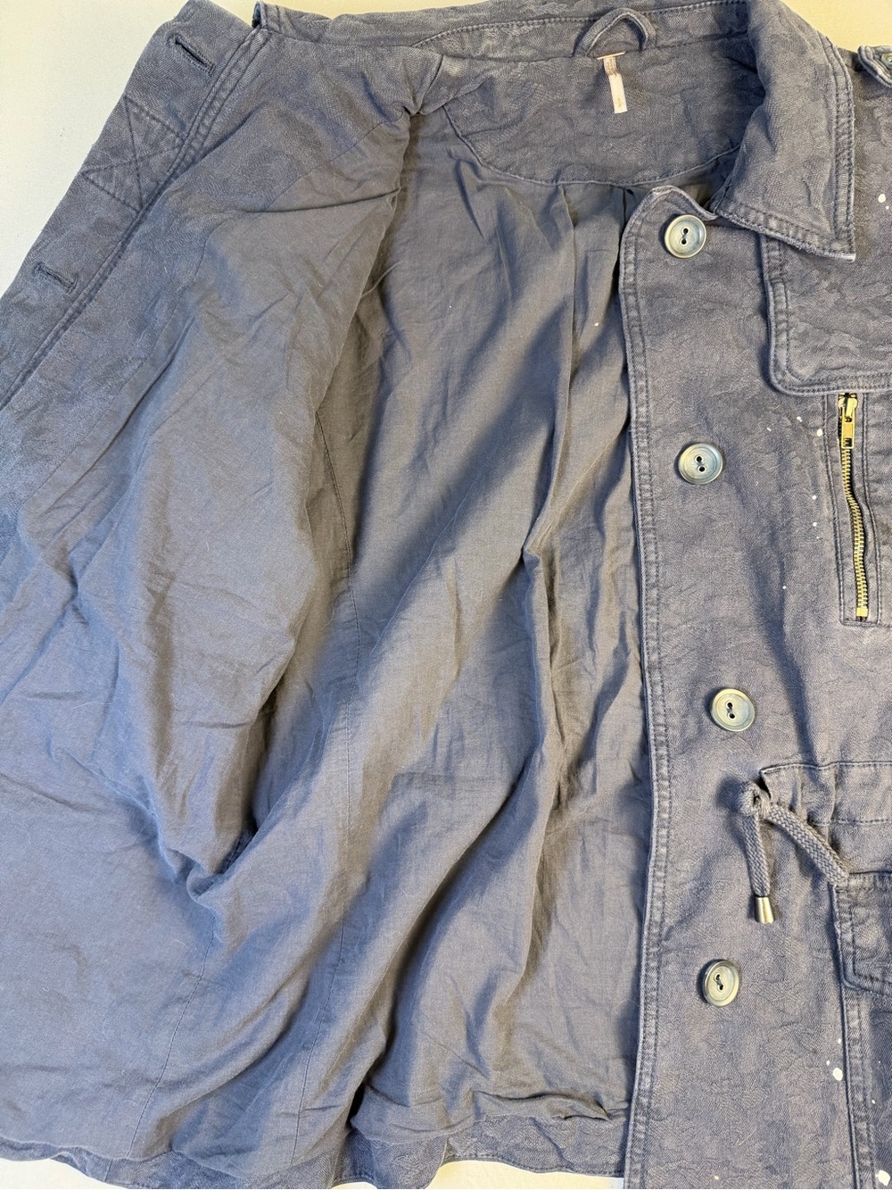 Free People Navy Blue Utility Military Jacket with Cargo Drawstring Small - Picture 10 of 15